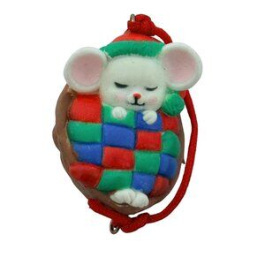 Avon Merry Little Christmas Mini Ornament~Nutmeg~Christmas Mouse in Nutshell 1"